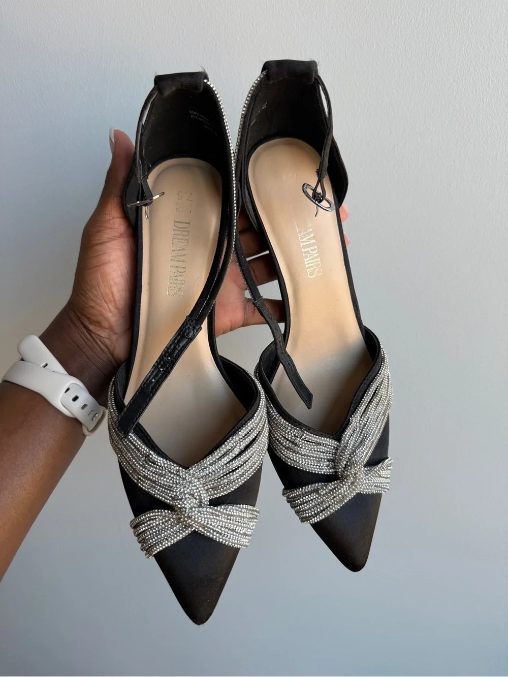 Dream Pairs Women's Black Pointed Toe Rhinestone Slingback Flats